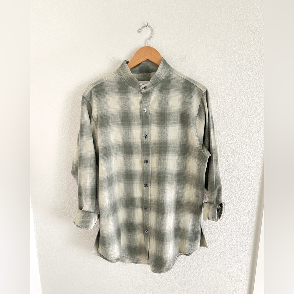ORO LA green KITZA plaid long sleeve button down shirt / size M